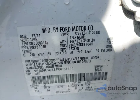 2015 Ford Explorer Xlt from USA, damaged, VIN 1FM5K8D88FGB61111